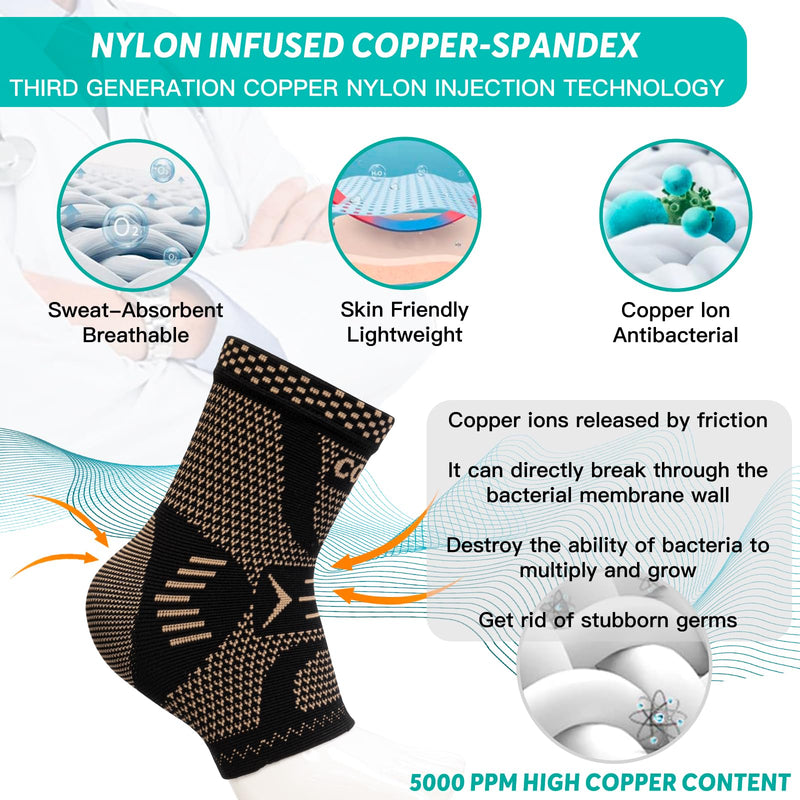 INDEEMAX Ankle Brace for Women & Men, Ankle Compression Sleeve Support Copper Infused Ankle Brace for Sprained Ankle, Plantar Fasciitis Sports, Achilles Tendonitis Pain Relief, Copper Black, M Medium