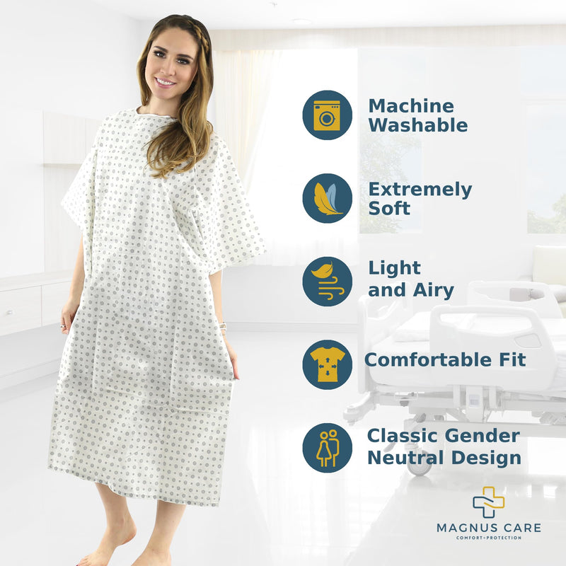 Hospital Gown for Woman & Men, Cotton Blend Fashionable Unisex Patient Gowns, Back Tie, Soft and Comfortable Fits Sizes up to 2XL - 1 Pack