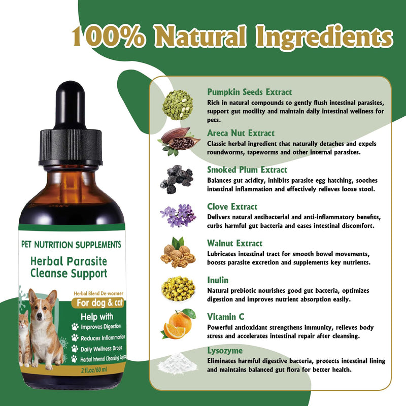 Natural Intestinal Defense for Cats & Dogs - Herbal Cleanse, Nutrition Supplements Drops for Gut Health, Digestion for All Ages and Breeds, 2 Oz