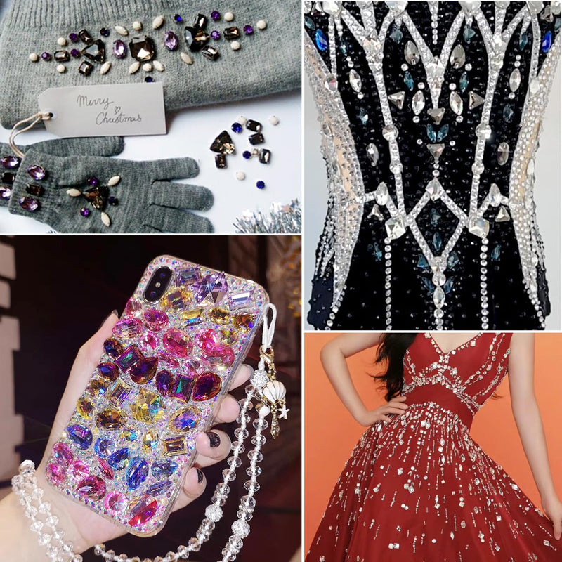 Blinginbox Sew On Rhinestones Flatback Mixed Shape Acrylic Sewing Crystal Rhinestones Gems for Crafts DIY Clothes.（Crystal）