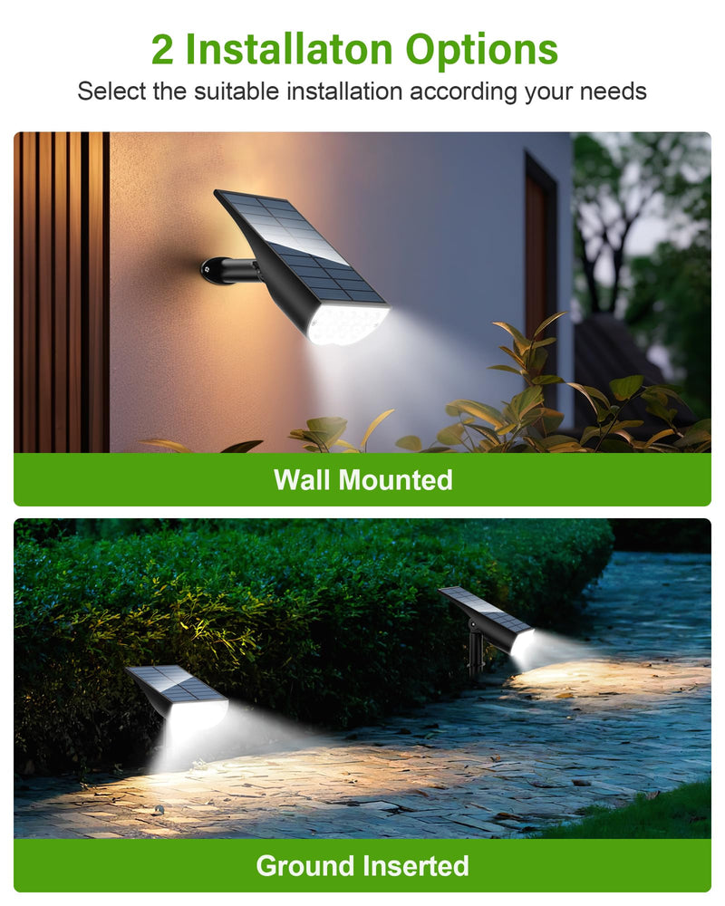 Solar Spot Lights Outdoor, Solar Lights Outdoor Waterproof IP65, 3 Brightness Modes Dusk to Dawn Landscape Spotlights for Yard Garden Pathway Tree Decoration, Cool White, 1 Pack