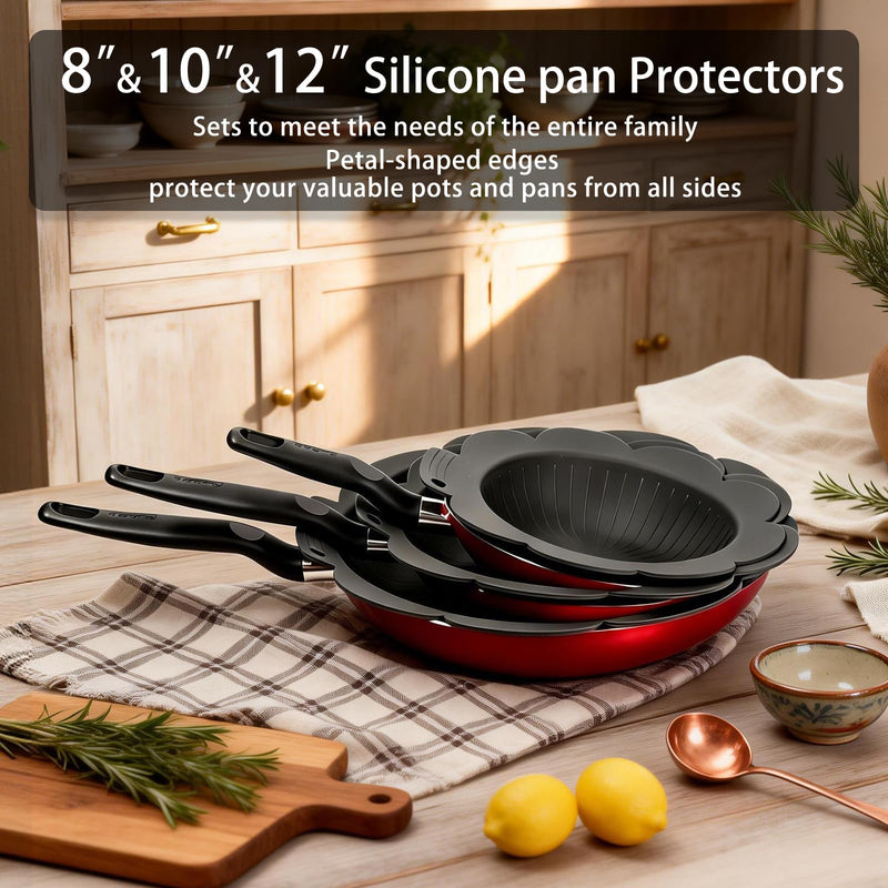 Pan Protectors&Separators for Stacking Silicone,Pan and Pot Protectors | (Include 8",10",12") 3pcs Thicker,Pan Scratch Protector Nonstick Frying Pans &More Reusable,Dishwasher Safe