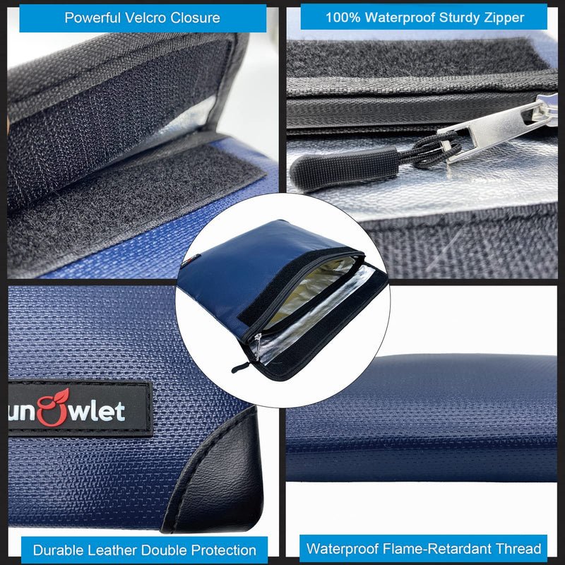Fireproof Waterproof Money Document Bag - with 4200°F Heat Insulated, Safe Storage Pouch with Zipper, Upgraded 8 Layers of Functional Materials for Valuables (13.9"x10.6", Blue) 13.9"x10.6"