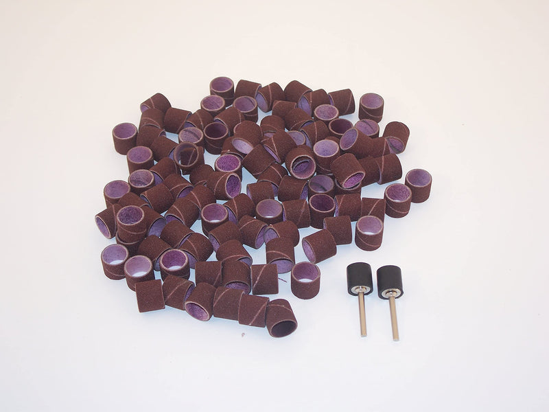 TMAX 100 pc 1/2 Inch Sand Drum Grit 60 Coarse with 2 pc 1/8 Inch Mandrel for Dremel Rotary Tools 1/2" #60