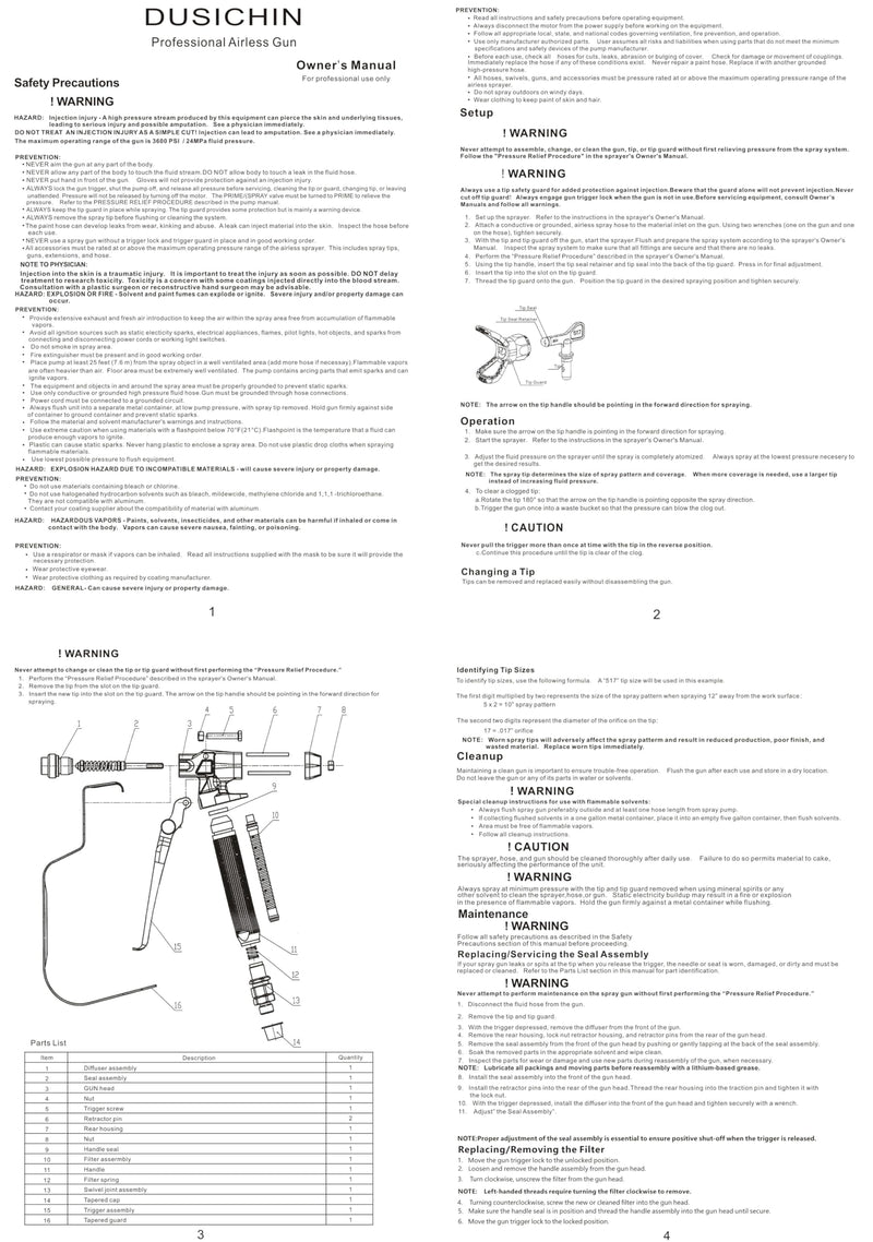 DUSICHIN Airless Paint Primer Spray Gun High Pressure 3600PSI Reversible 517 Tip Guard Swivel Joint 10 inches Extension Airless Paint Sprayer Accessories for Graco Titan Airless Paint Sprayer DUSX80