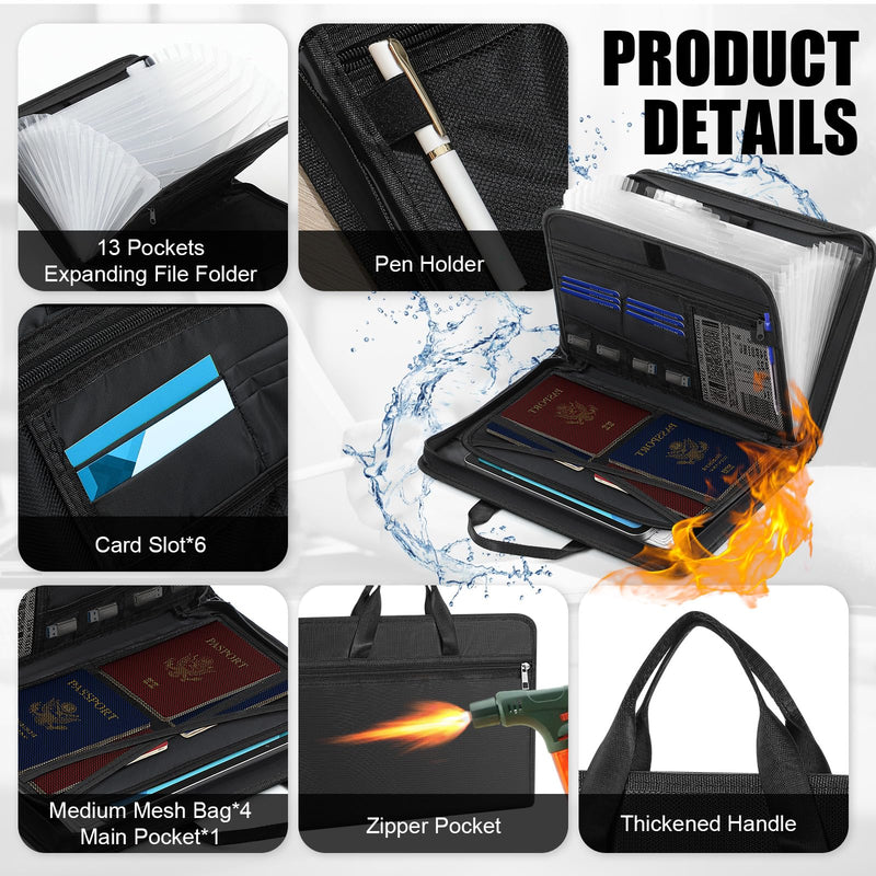 TaoBary Boat Document Organizer with 13 Pockets, Large Waterproof Document Holder, Fireproof Expanding File Folder, Water Resistant Boat Registration Holder Gift for, Shipper, Keep Safe, Organized