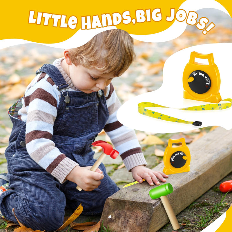 1 Pcs Kids Measuring Tape Toy and 2 Pcs Hammer Simulation Wooden Plastic Mallet Toy for Kids Toddler Back to School Educational Learning