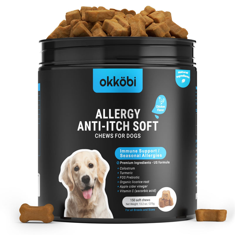 Dog Allergy Chews - 150 Pcs - Allergy Relief for Dogs - Supplements for Itchy Skin & Paw Licking - US Formula with Probiotics, Natural Ingredients & Vitamins - Chicken Flavor