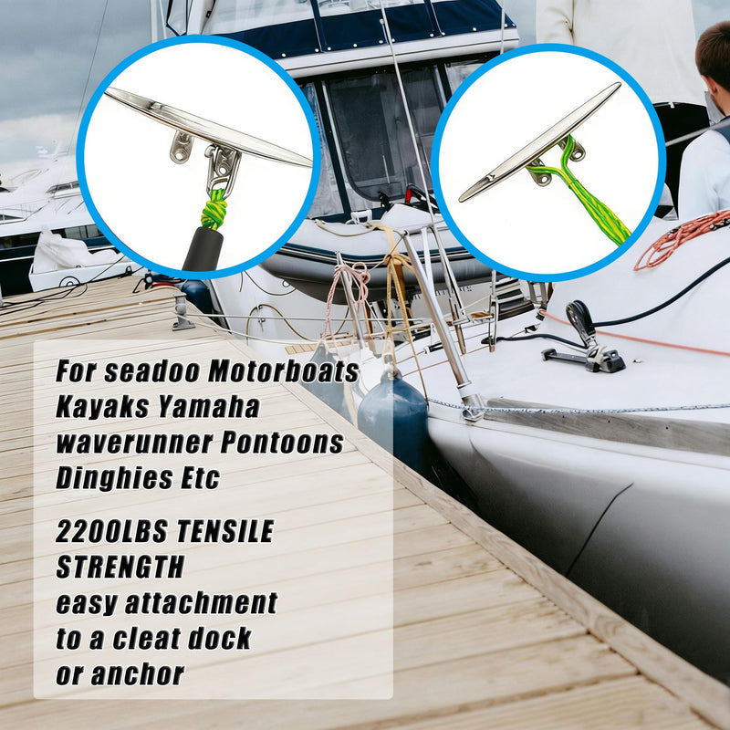 4 Ft Bungee Dock Line for Boats,Built-in Snubber,Dock Lines with Stainless Steel Clip,Scalable Boat Accessories Suitable for Kayak,Jet Ski,Pontoon, Canoe, Power Boat (Green with Hook 2P) Green with hook 2P