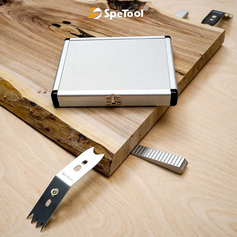 SpeTool Slab Clamping Dogs Kit with Aluminum Case - 4pcs High-Elasticity Steel Clamping & 4 Aluminum Wedges, Reusable Steel Slab Flattening Dogs for Router Sled, CNC, Woodworking
