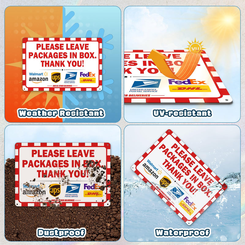Delivery Signs for Packages Please Leave Packages in Box Package Delivery Sign for Outside, Alumlnum Alloy, Waterproof, Rust Resistant (8''x12'')