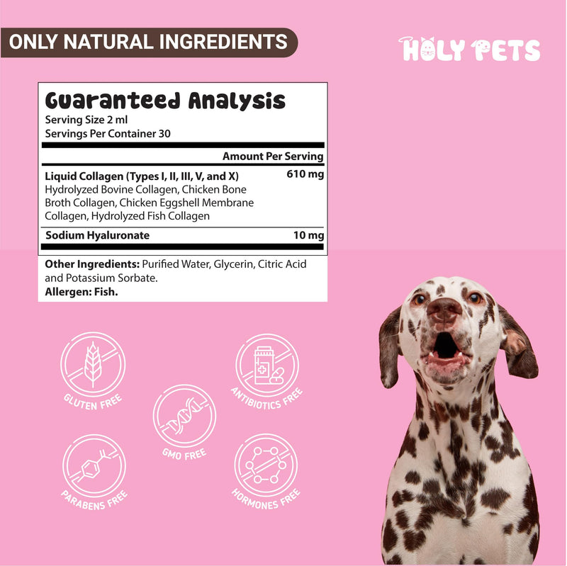 Premium Grass-Fed Liquid Collagen for Dogs & Cats – 5 Types I, II, III, V, X – Joint, Skin & Coat Support – Hyaluronic Acid – Hydrolyzed Bovine, Fish & Chicken Collagen – 2oz, 30 Servings