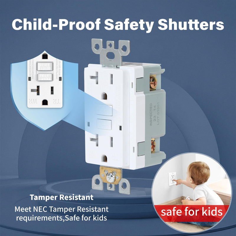 GFCI Outlet, Weather Proof, Tamper Resistant, Self Test GFI Receptacle, Outdoor or Indoor, 20 Amp, White (1 Pack) 1 20A Weather-Resistant