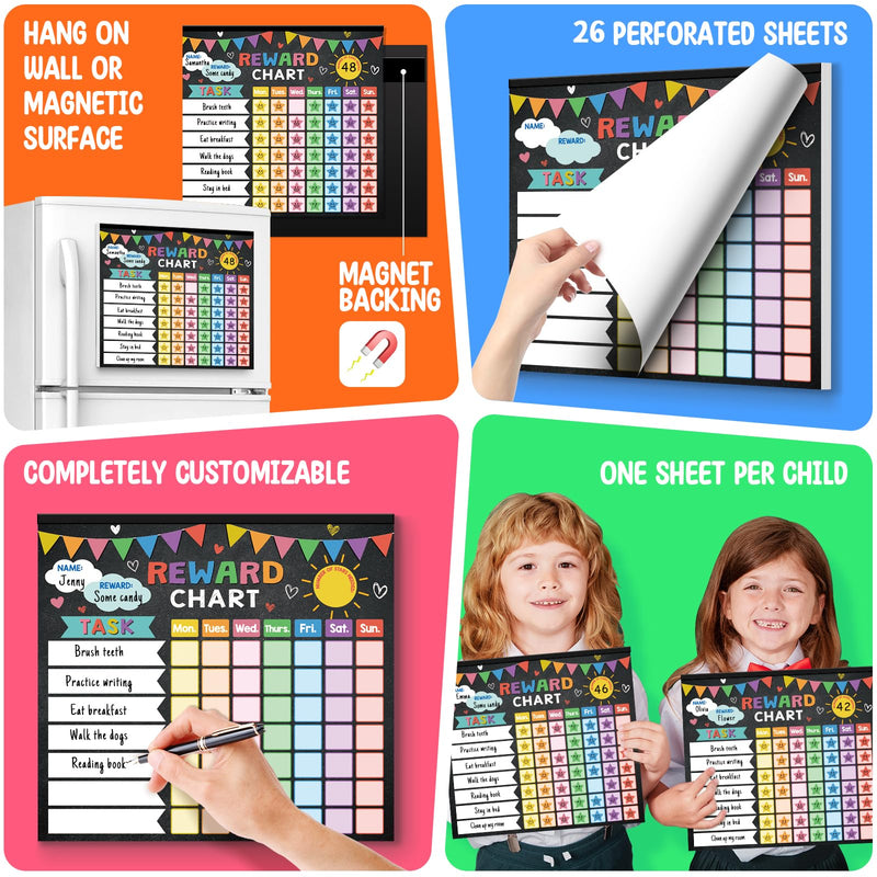 Reward Chart for Kids,Magnetic Behavior Chore Chart for Kids at Home,26 Black Chore Charts,1960 Star Stickers,56 Reward Stickers,Incentive Chore Chart to Develop Responsibility and Good Habits Black Banner