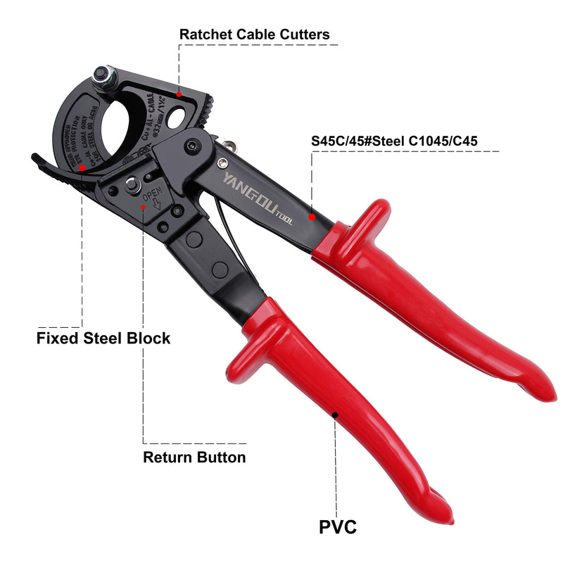Yangoutool Ratchet Cable Wire Cutter and Heavy Duty Aluminum Copper Ratchet Cable Cutter for Cutting Electrical Wire Up to 240mm² Cutter Pliers 325A