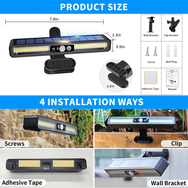 Clip On Solar Motion Lights Outdoor Waterproof, 2 Pack Solar Fence Lights Outside with 36 LEDs, 6000K, Portable Solar Powered Security Light for Fence Garage Camping Cool White (6000K)