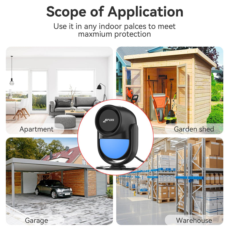 CPVAN WiFi Home Alarm System with PIR Motion Sensor, Wireless DIY Smart Motion Alarm with 6 Door/Window Sensors for Security - On Spot Alarm & APP Alert, Black Black-1+2+6