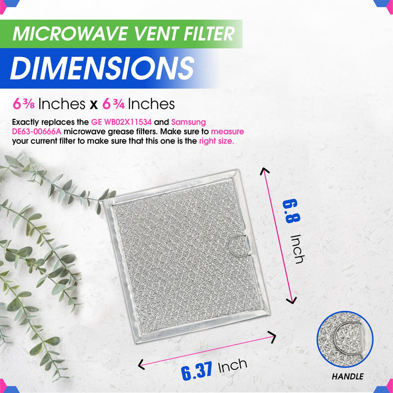 Microwave Filter replacement 6.81" x 6.34" Fits GE WB02X11534 Samsung DE63-00666A Microwave Grease Filter - Freshens and Filters Kitchen Air Entering the Over-the-Range Oven Stove Fan (2-Pack) 1