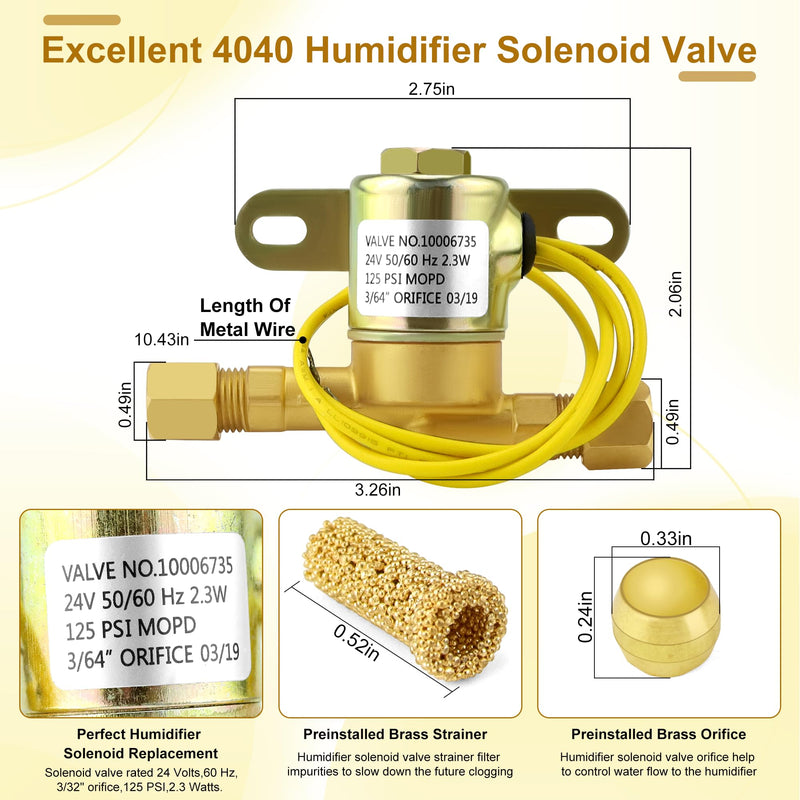 4040 A2012-S118 600 550 Solenoid Valve fit for Aprilaire Whole House Humidifier 400 500 700 560 600M 700M 768 760A 568 560A B2035-S2 B2035-S5 B2035-S54,B2035-S55 24V 2.3W 60 Hz Yellow prime&swift