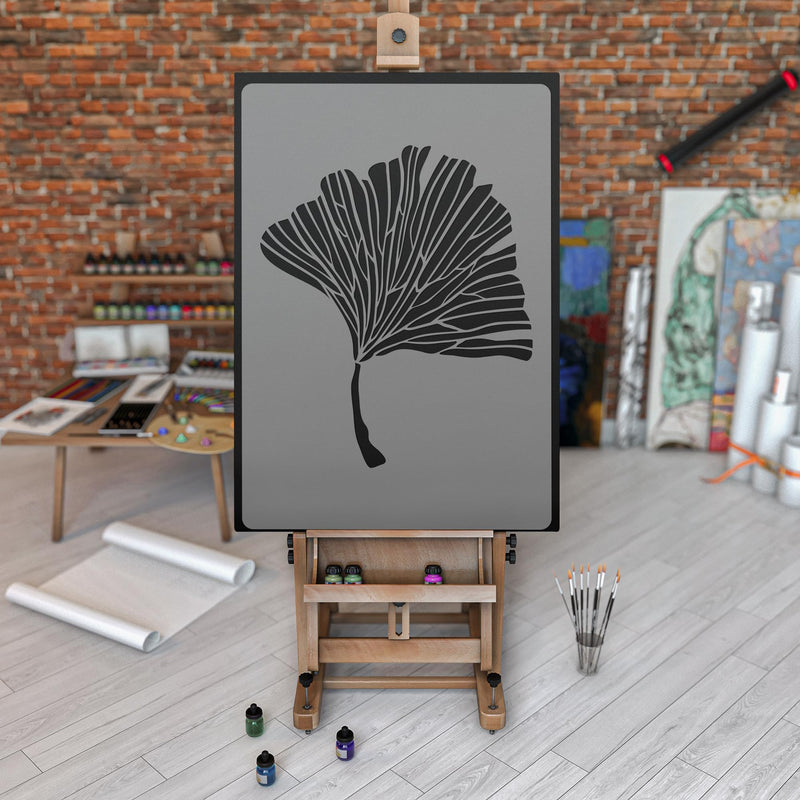 NAKLEO Large Wall Painting Stencil 16,9" x25,2, Ginkgo Leaf Maidenhair Tree Pattern, Reusable Plastic Template, DIY Art and Craft Home Decor, Floor Wood Fabric Furniture M
