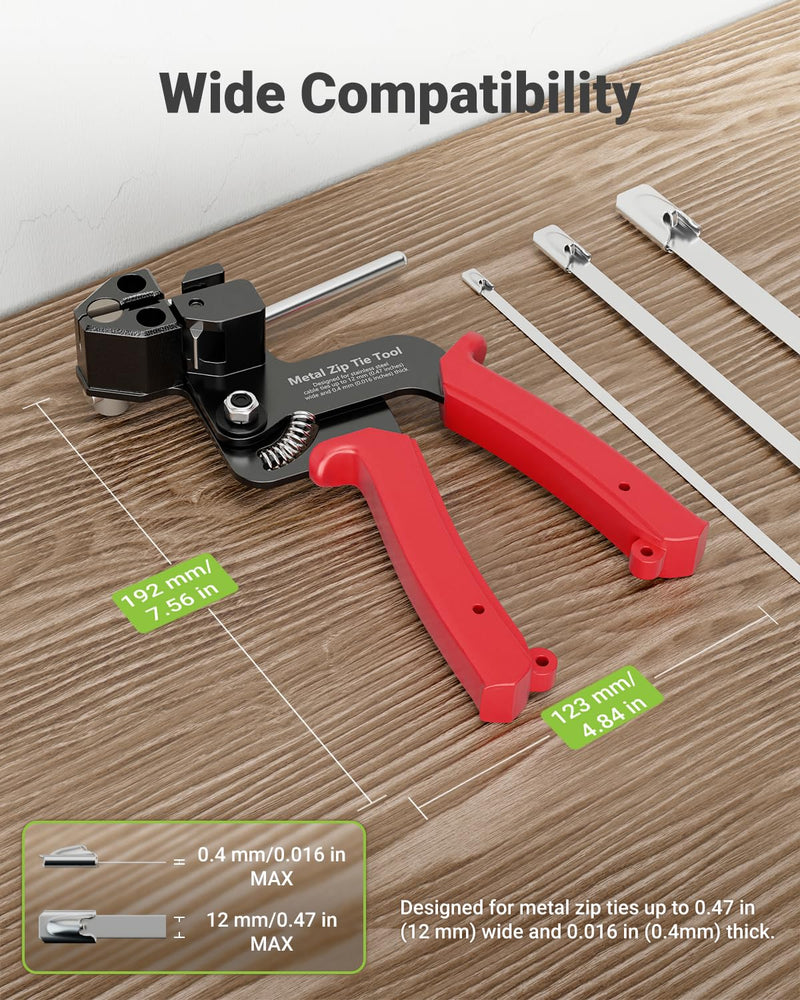 Metal Zip Tie Tool, Heavy Duty Zip Tie Cutter, Fasten and Cut Stainless Steel Cable Ties, for Outdoor Chain Link Fence Ties, Exhaust Pipe and Cables Red