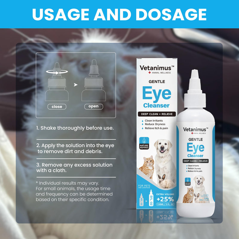 Eye Cleanser 150ml/5 fl.oz for Dogs, Cats, and Livestock Deeply Cleans Foreign Particles and Reduces Dryness 1 Bottle