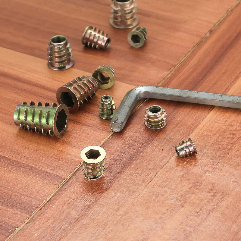 230 Pcs Threaded Inserts Nuts, Threaded Wood Inserts Nuts Assortment Tool Kit, 11 Sizes Metric M4/M5/M6/M8/M10 Hex Socket Drive Furniture Screw in Nuts Wood Inserts Bolts Fastener for Wood
