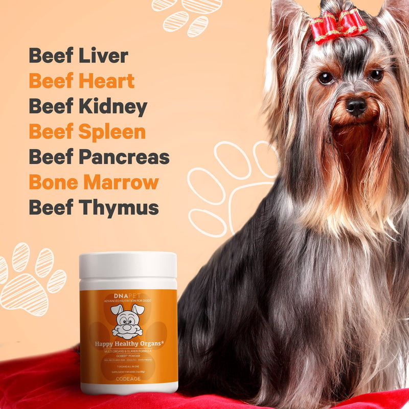 Happy Healthy Organs & Glands Supplement for Dogs, Freeze-Dried Raw Grass-Fed Beef Liver Heart Kidney Spleen Pancreas Bone Marrow, Bovine Thymus Multi Organ Powder, Canine Vitamins, 3 oz - PawsPlanet Australia