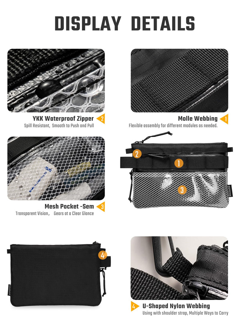 TACTICAL_GEEK EDC Modular Carry Pouch, Waterproof Nylon Organization, Multifunctional Utility Carry Pouch, Semi-Transparent Mesh Pouch for Storing Tools, Daily Necessities White Storage A16