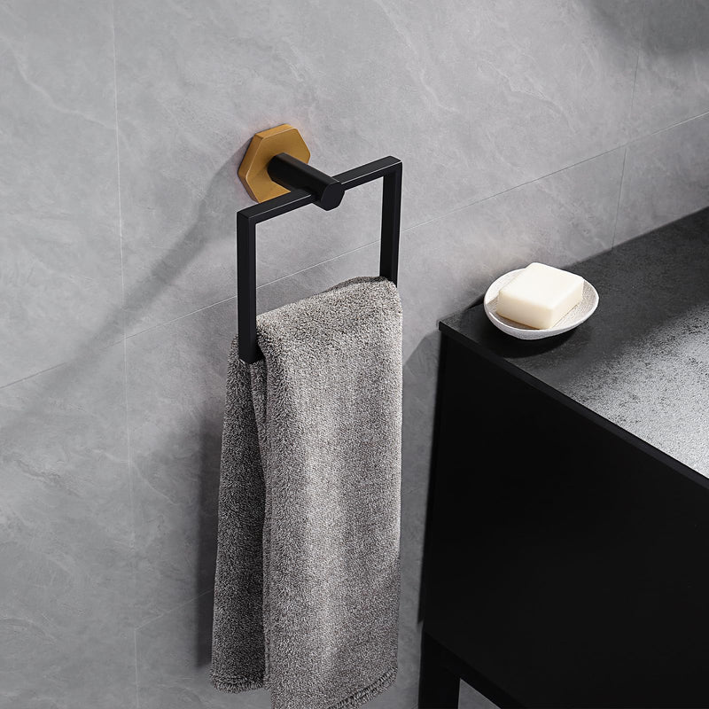 GERZWY Modern Towel Holder Stainless Steel Towel Ring for Bathroom Lavatory Wall Mount Contemporary Style (Black & Gold) Black & Gold