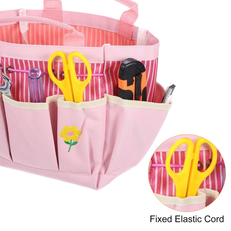 HARFINGTON 2pcs Garden Tool Bag 13.19" x 3.94" x 9.45" Large Oxford Tote Bag with Pockets Gardening Plant Tool Organizer Storage Carrier Store for Outdoor Women Men, Pink