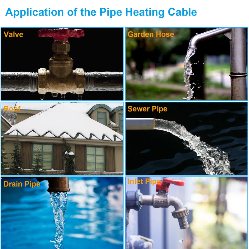 Self-Regulating Deicing Heating Cable for Pipe Frost Protection, Ci-Fotto Pipe Heat Tape with Built-in Thermostat to Protect Water Pipes, Metal/Plastic House Pipes, Gutters, Troughs (9FT, 7 W/ft) DBR9FT