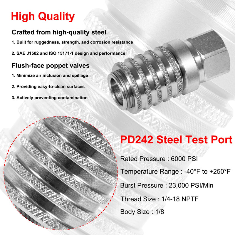 PD242 Series PD Steel Test Port and Diagnostic Equipment Quick Coupler with Female Pipe Thread, 1/8" Body Size, 1/4"-18 NPTF Thread Size, 2.12" Length (Heavy Duty)… PD242