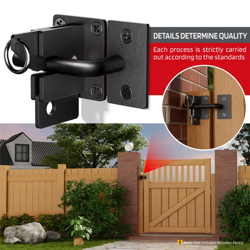 304 Stainless Steel Wooden Fence Self-Locking Gate Latch Heavy-Duty Gravity-Style Fence Gate Latch Privacy Latch, For Wooden Doors, Metal Doors, and Vinyl Fences Gate Lock Hardware (Black-Sand) Black