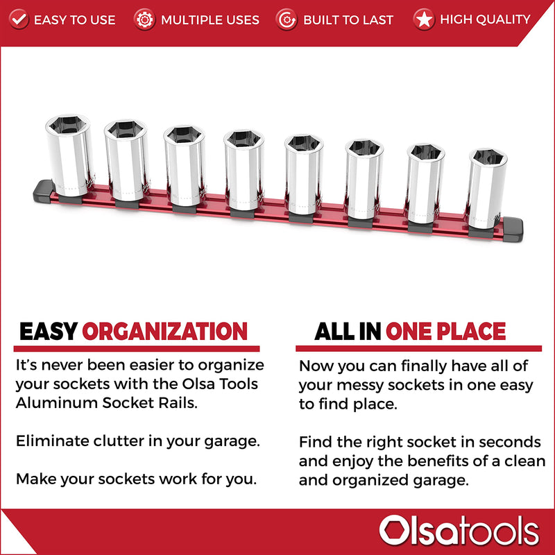 Olsa Tools Socket Organizer (3/4-Inch Drive, Red) - Socket Storage for Mechanics - Socket Holder and Socket Rail - Impact Socket Set Organizer - Professional-Grade - Part: 1133 3/4-Inch Drive