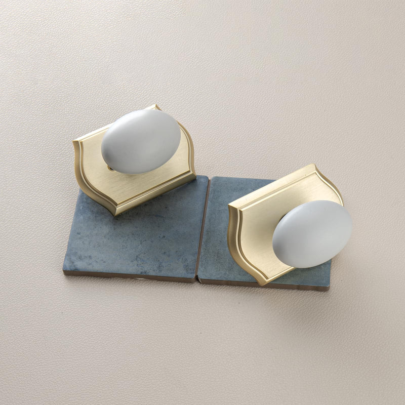 Gold Oval Door Knobs Interior with Lock for Privacy | Zinc Camelot Trim, Egg Knob Style for Bath & Bedroom 1 Gold & White