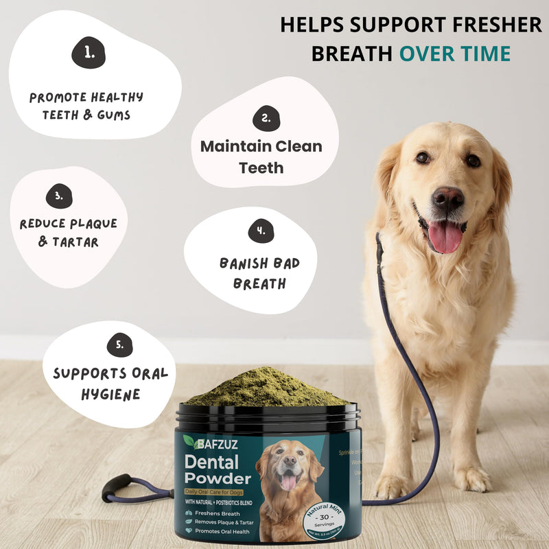Dog Dental Powder - Plaque & Tartar Support - Fresh Breath & Oral Health - Natural Brown Algae Formula - 30-Day Supply (150g)