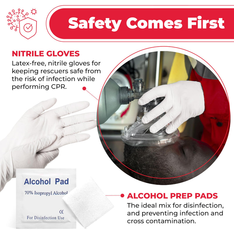CPR Rescue Mask, Adult/Child Pocket Resuscitator, Hard Case with Wrist Strap + Gloves & Wipes - 2 Pack 2 Count