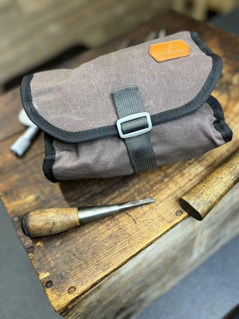 Roaring Fire Pioneer Mini Tool Roll Bag for Men, Multitool Pouch Waxed Canvas Mini Tool Roll Bag for EDC Gear Tools Knives Survival Kits, EDC Organizer Pouch, Tool Organizer