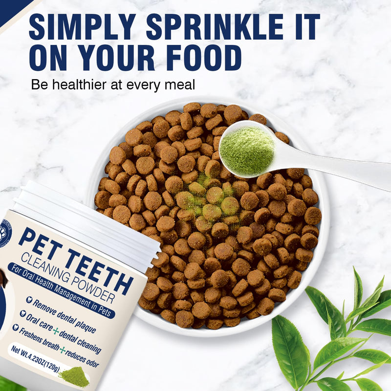 Dental Powder for Dogs Teeth Fresh Breath and Teeth Cleaning Contains Natural Ingredients and Probiotics Dental Powder Dog Tartar and Plaque Removes Tooth Cleaner for Dogs 120g (60-Day Supply) 4.23Ounce