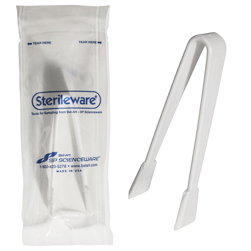 SP Bel-Art Sterileware Plastic Mini Tongs; 4¼ in., Sterile, Individually Wrapped (Pack of 25) (F37944-0000) Made in USA