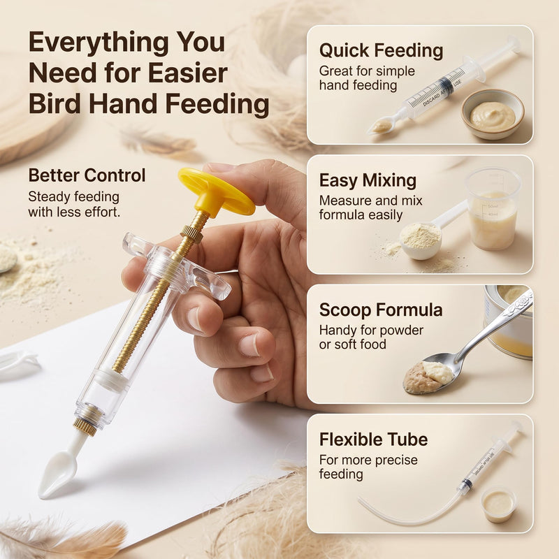 Baby Bird Feeding Syringe Kit, 25 PCS Hand Feeding Tubes Set with Temperature Strip, Cleaning Sponge Brush, Measuring Cups and Spoons for Parrot, Small Birds, Chick Hand Feeding