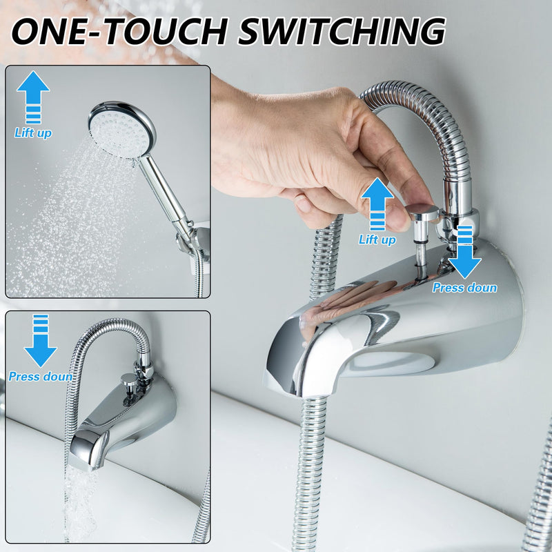 Tub Spout with Diverter, 6 Settings Handheld Shower, Bathtub Faucet with Sprayer, Chrome