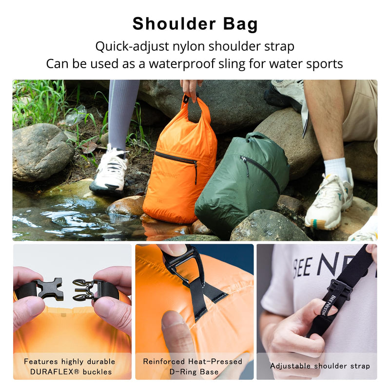 Bee Nesting 10L Waterproof Dry Bag, Wet/Dry Separation Sack with Strap（Orange） Orange