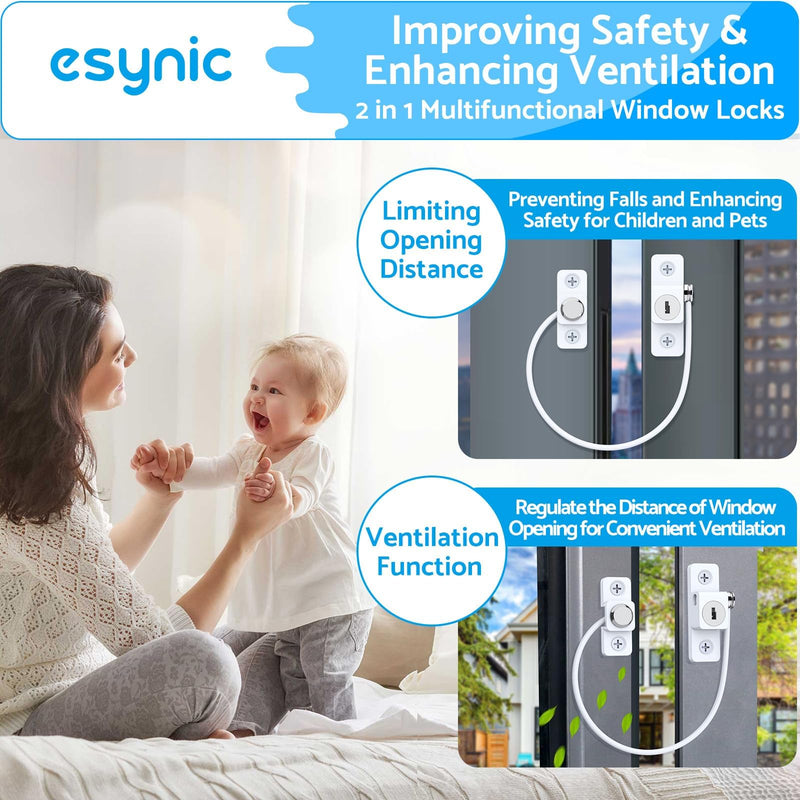 eSynic Durable 10 Pack Window Restrictors Locks Easy to Install Window Restrictor Child Safety Window Lock with Screws Keys Limiting Opened Distance 185mm/7.3Inch Perfect for Home Safety etc