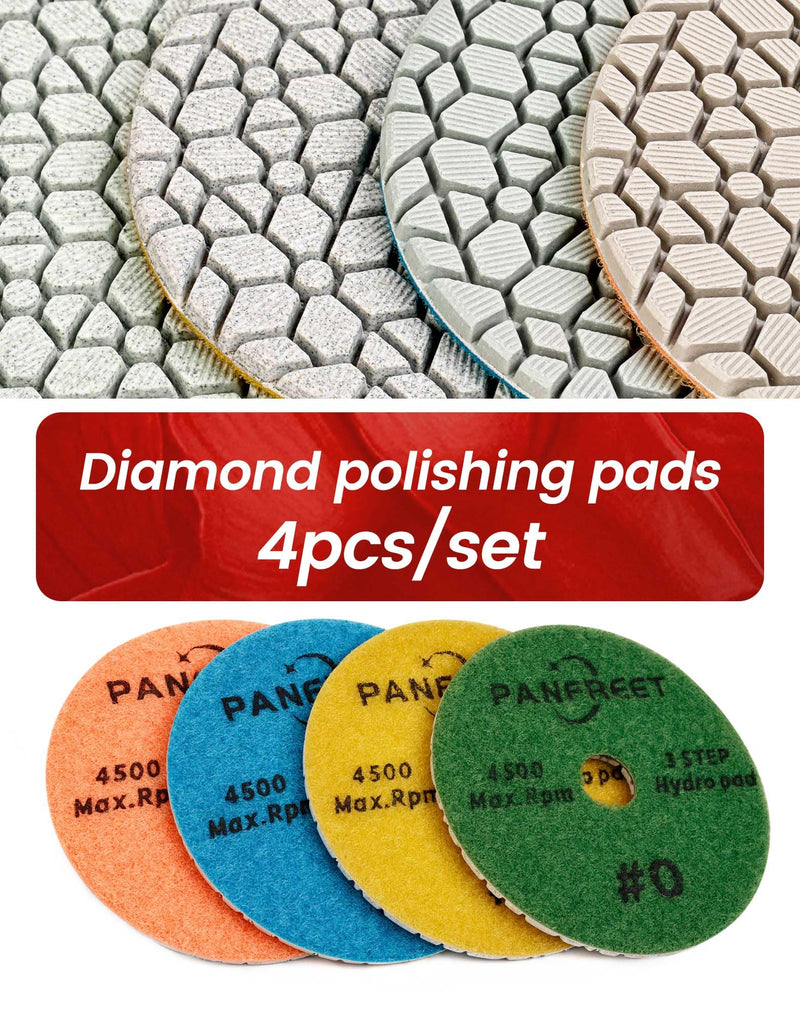 4"/100mm 4 Step Polishing Diamond Pads,Granite Polishing Pads Wet for Granite Marble Quartz Concrete 4 Step Set