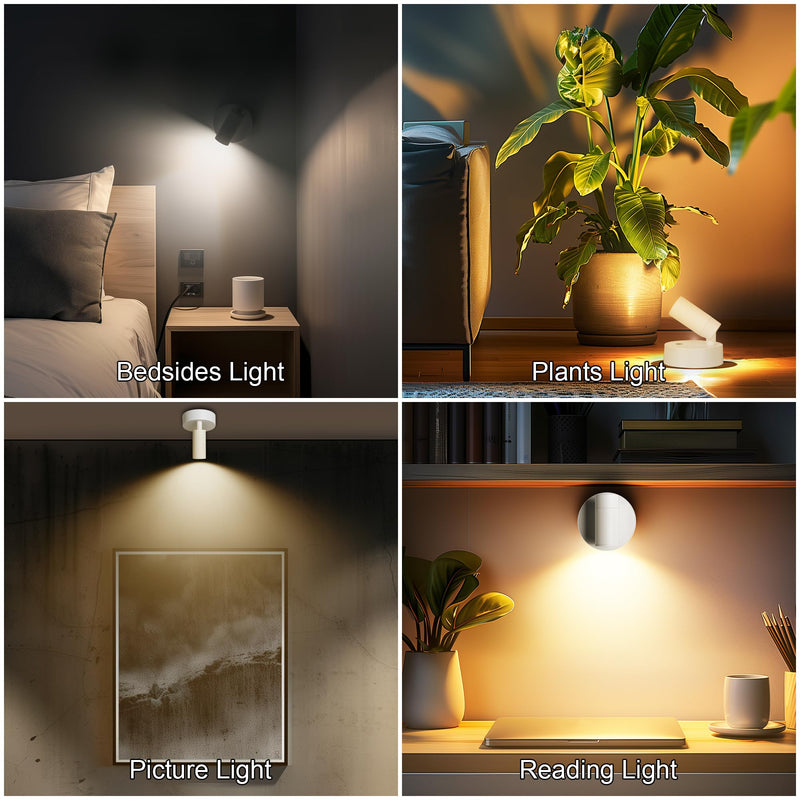 Wireless LED Spot lights Indoor Battery Operated with Remote, Rechargeable Up lights Indoor with Timer＆Dimmable, 3CCT Picture Lights for Wall, SpotLights Accent Uplighting for Plant, Artwork -White White 1 Pack
