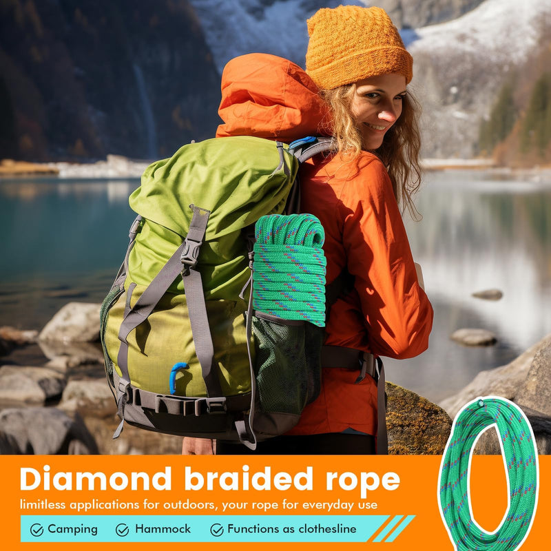 MaxxHaul 50227 3/8" x 50 Ft Diamond Braided Rope Extra Strength-Sunlight and Weather Resistant, Multicolor 3/8" x 50' One Pack