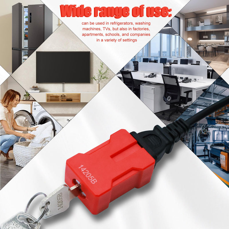 4PCS Plug Lock Electrical Cord Plug Lockout Device Plug Locking Safety Locks Fits 2 & 3 Prong Plugs Electrical Shutdown Service Keyed Different, 2 Keys Red-4