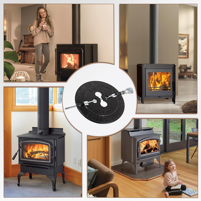 BM0053-A 8" Cast Iron Stove Pipe Damper for Single Wall Black Flue Pipe